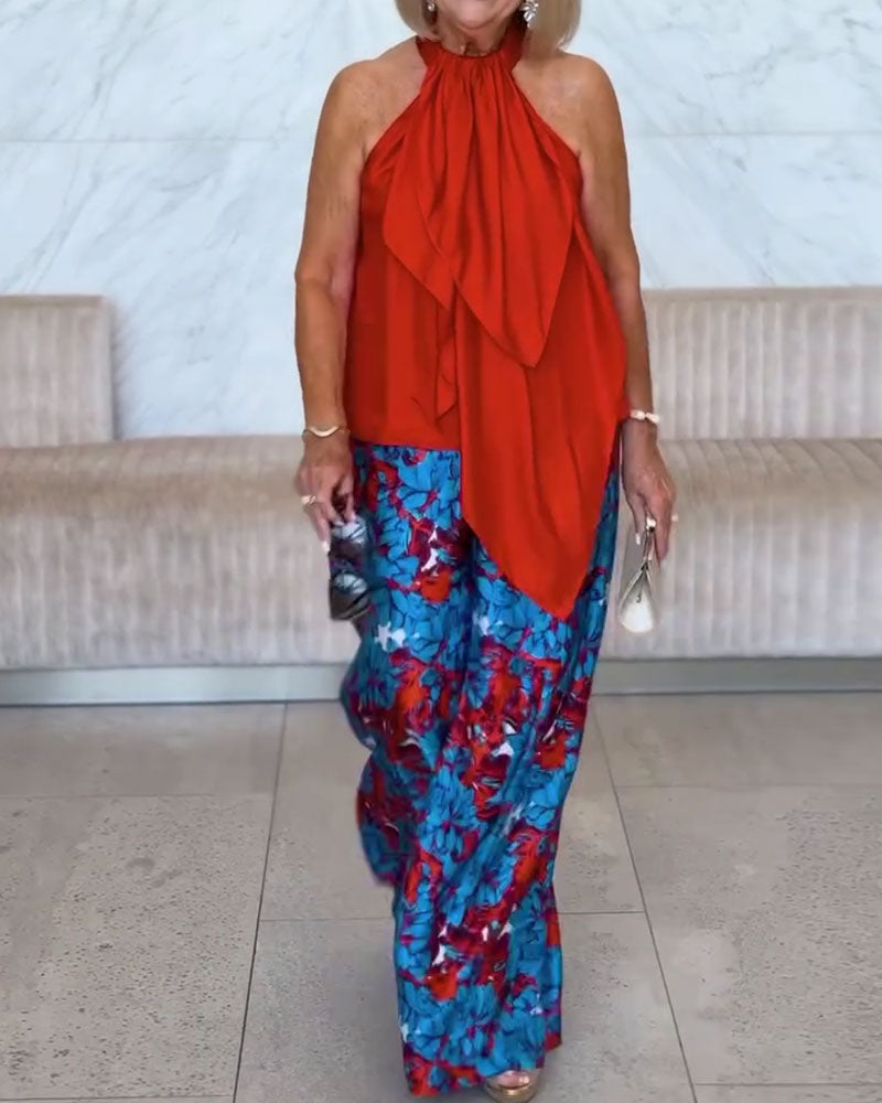 Ribbon Sleeveless Halterneck Tank Top