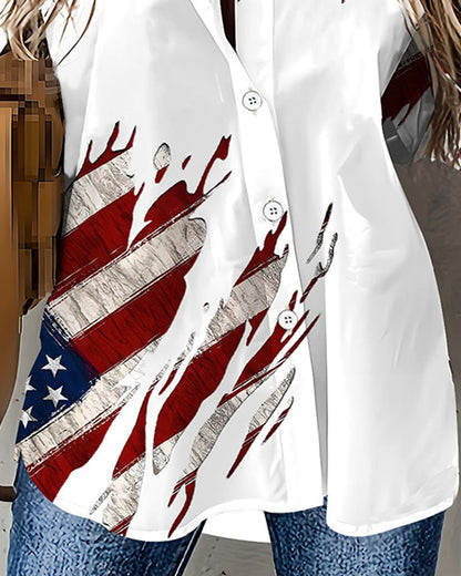 Flag Print Button Down Shirt