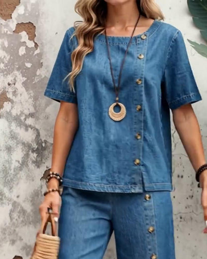 Fashion Side Button Denim Set
