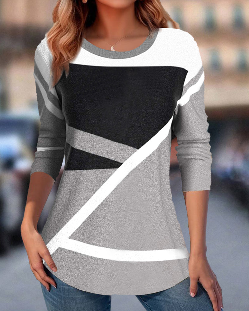 Contrast Color Positioning Print Round Neck Long-Sleeved T-Shirt 2024 f/w t-shirts