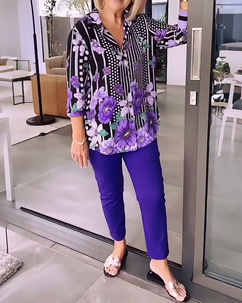 Polka Dot Floral Print Blouse