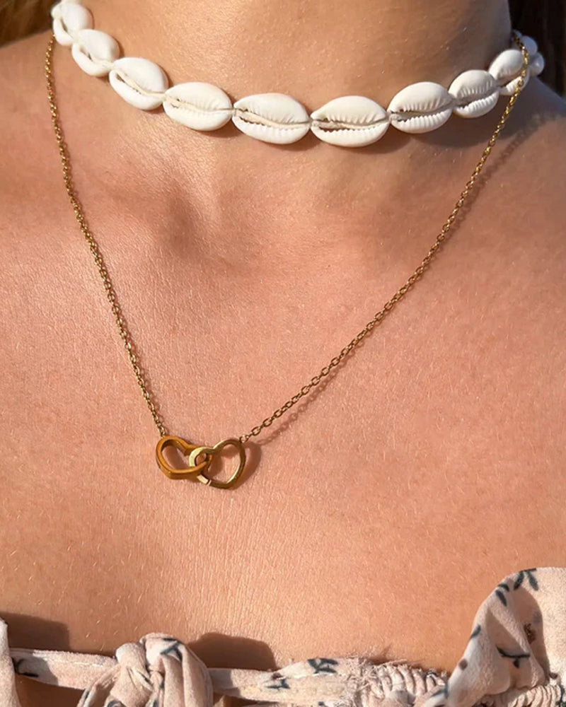 Ball Rose Box - With Engraved Double Heart Necklace