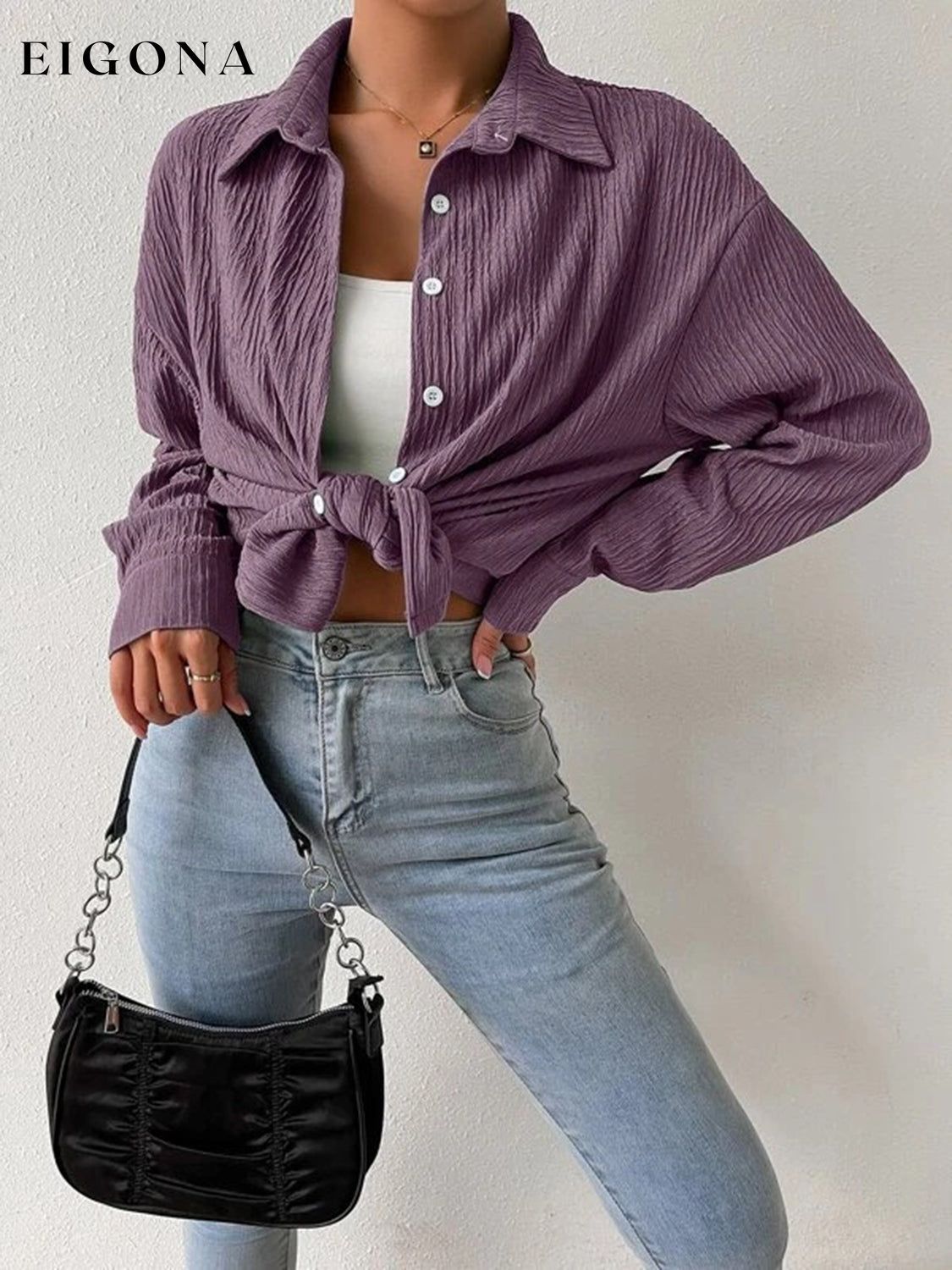 Textured Drop Shoulder Shirt Jacket Lilac clothes jacket Ship From Overseas Shipping Delay 09/29/2023 - 10/03/2023 top trend Y@L@Y