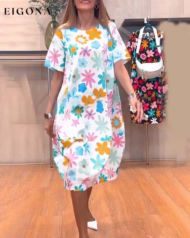 Floral print short-sleeve round neck casual dress casual dresses spring summer