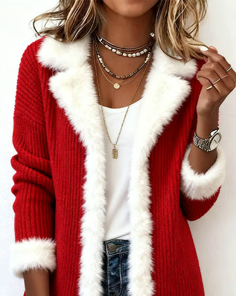 Christmas Red Plush Trim Coat