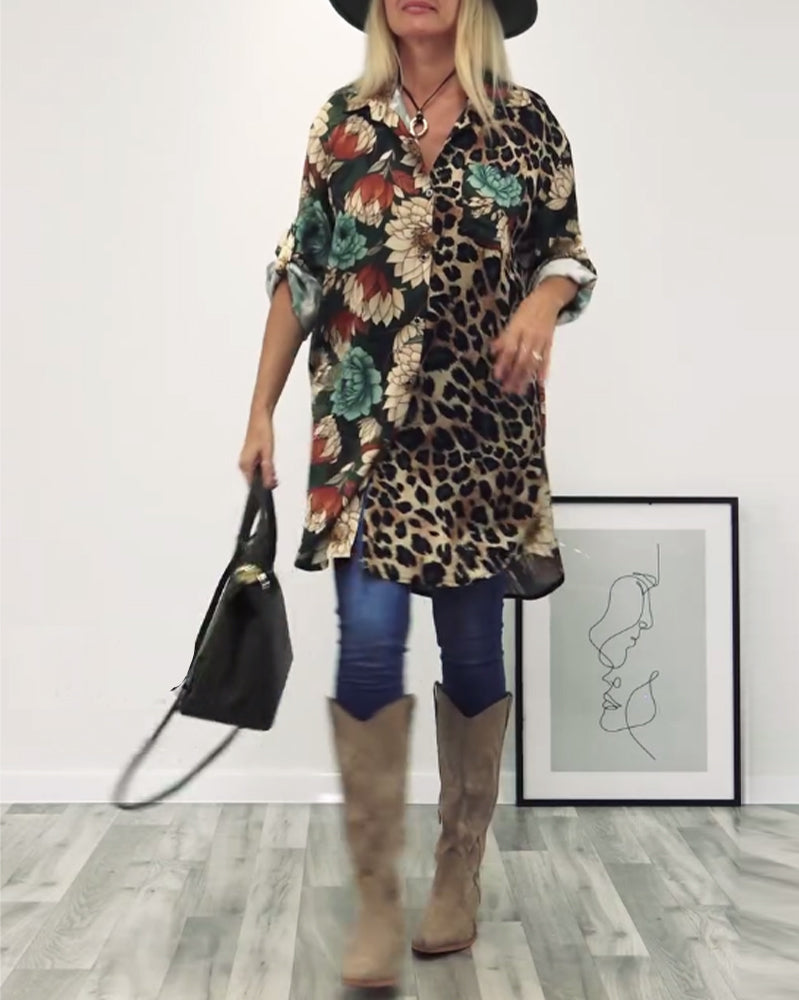 Lapel leopard print shirt