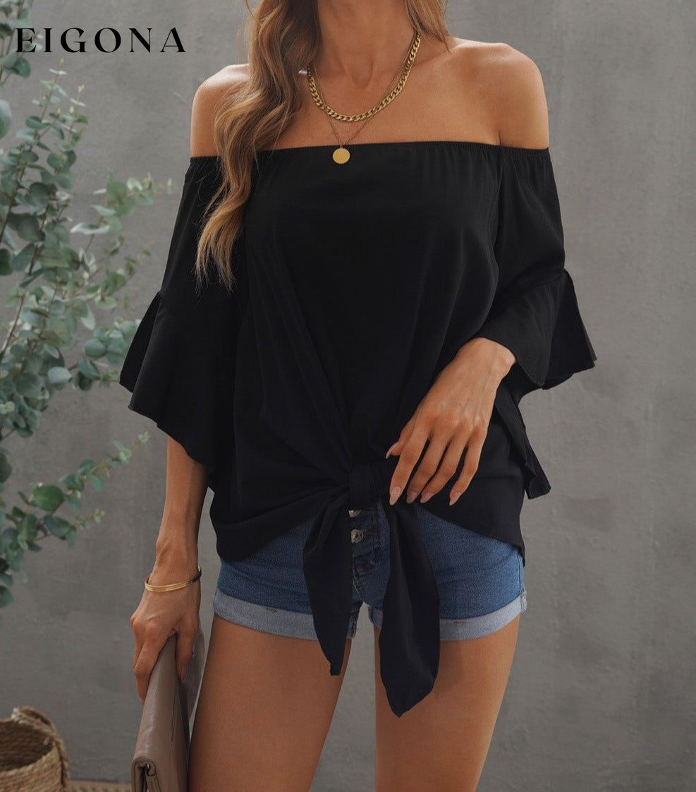 Off-Shoulder Tie Hem Blouse clothes long sleeve top Ship From Overseas shirt shirts SYNZ tops trend