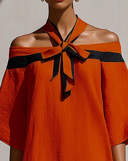 Off-Shoulder Half Sleeve Straight Dress