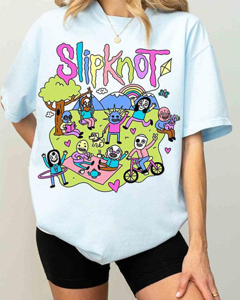 Slipknot Happy Times Printed T-Shirt Cotton and Linen Spring Summer T-SHIRTS