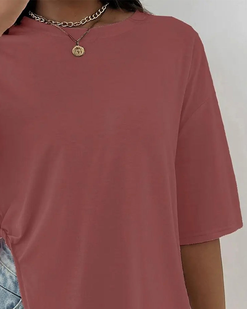 Round Neck Split Short Sleeve T-Shirt