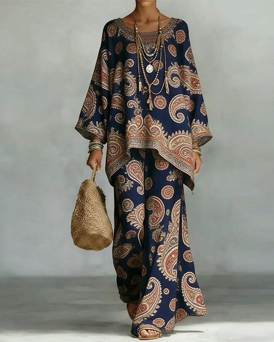 Stylish Pattern Wide Leg Trouser Two-Piece Set spring summer two-piece sets