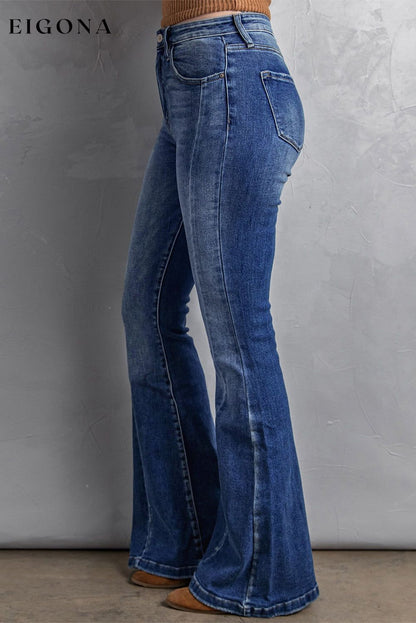 Dark Blue Plus Size Stitching Washed Flare Jeans All In Stock bottoms clothes Fabric Denim Flare Jeans Jeans Occasion Daily pants Print Solid Color Season Spring Silhouette Flare Style Casual wide leg pants