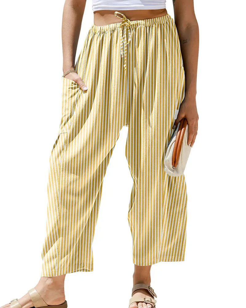 Casual Plaid Print Cropped Pants