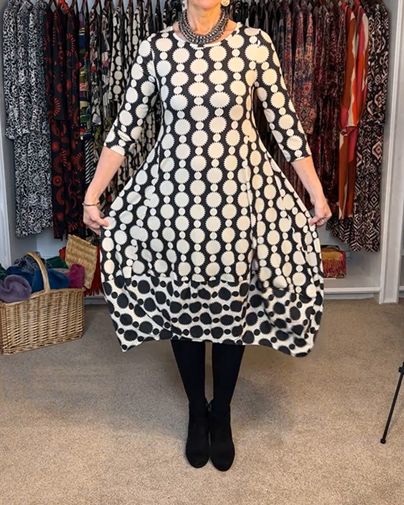 Round Neck Long Sleeve Circle Print Dress 2024 f/w dresses