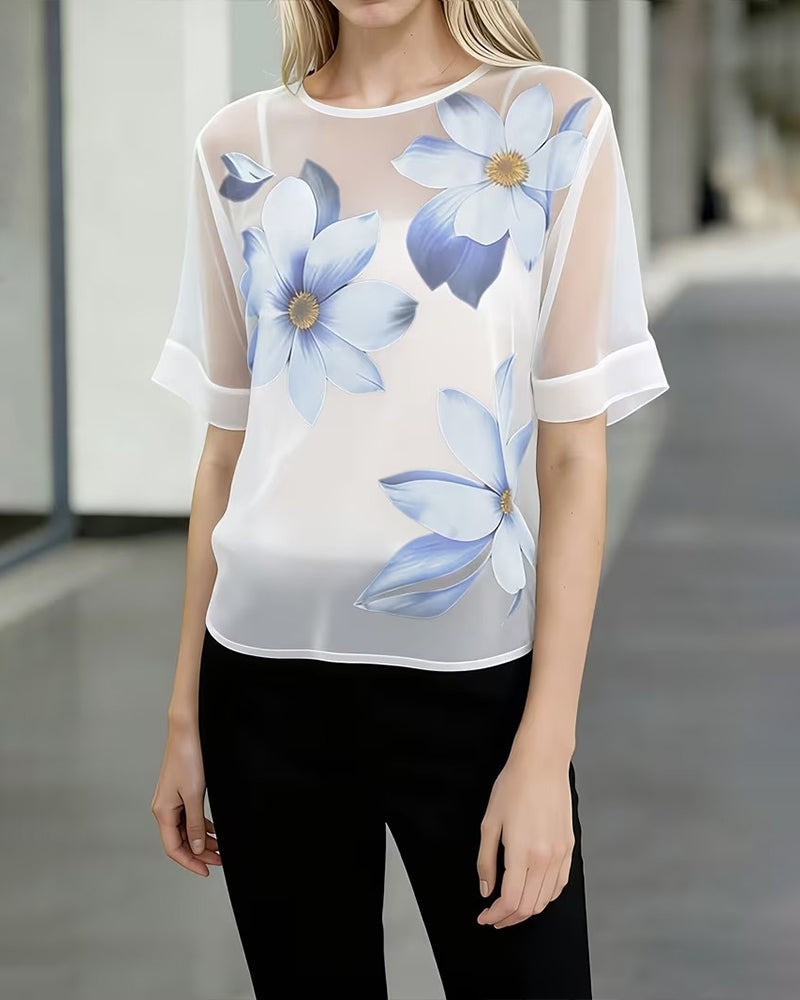Sheer Floral Print Casual Shirt