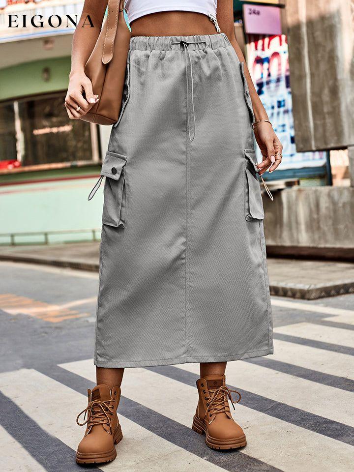 Drawstring Waist Slit Denim Skirt clothes M.F Ship From Overseas Shipping Delay 09/29/2023 - 10/02/2023 trend