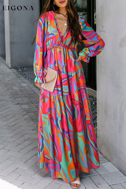 Multicolor Wild Lotus Ruffle Tiered Maxi Dress All In Stock Best Sellers clothes Color Pink Day Valentine's Day dress dresses maxi dress Occasion Wedding Print Abstract Season Spring Silhouette A-Line Style Bohemian