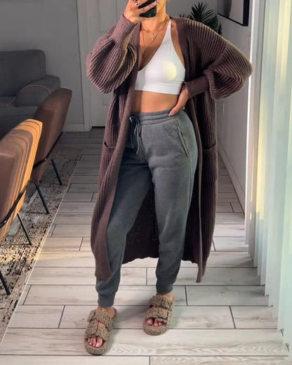 Fashionable Solid Drop Shoulder Cardigan