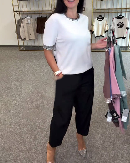 Contrast Color Crew Neck Sweater