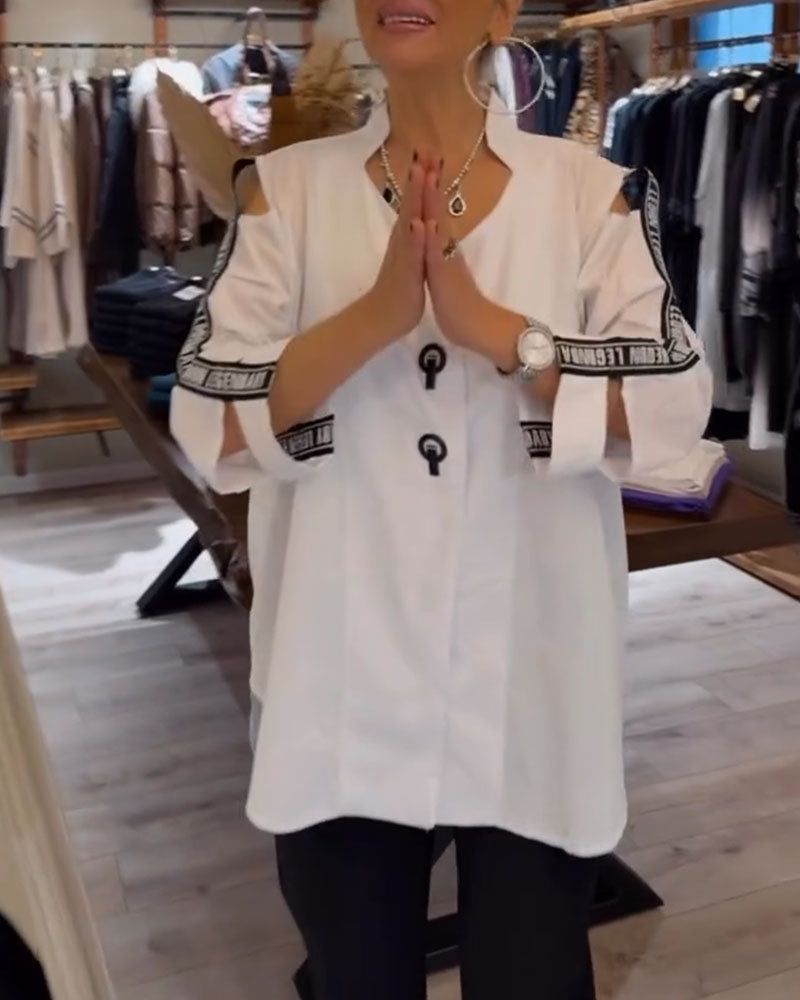 Camicetta a maniche lunghe con contrasto e spalle scoperte