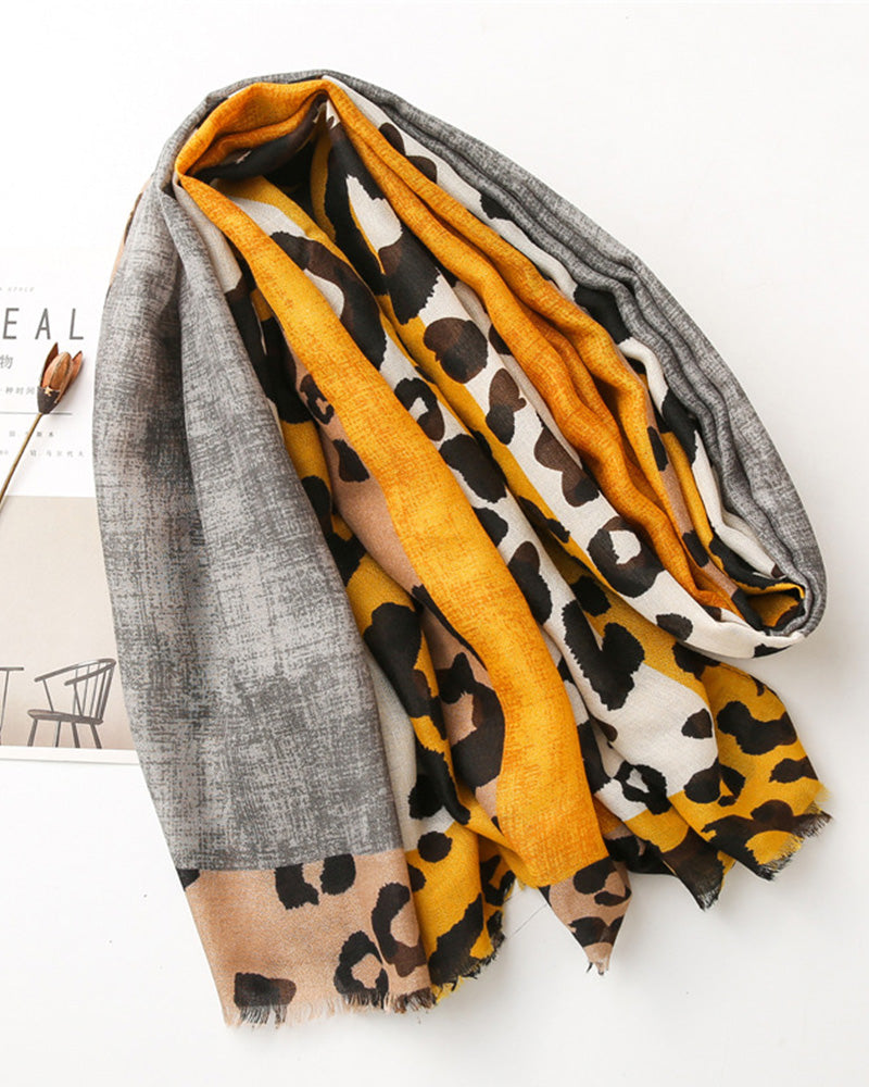 Women's Leopard Patchwork Print Fringe Shawl Scarf 2024 f/w accesories spring summer