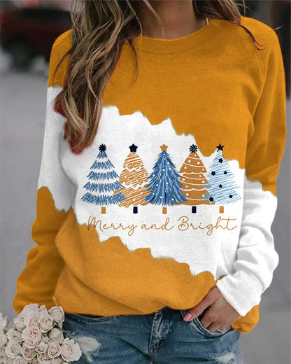 Women's Christmas tree "Merry and Bright" print sweatshirt 2024 f/w christmas hoodies & sweatshirts women's christmas