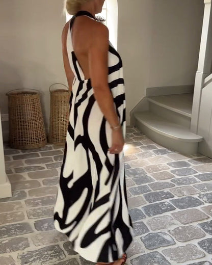 Temperament Halterneck Geometric Long Dress
