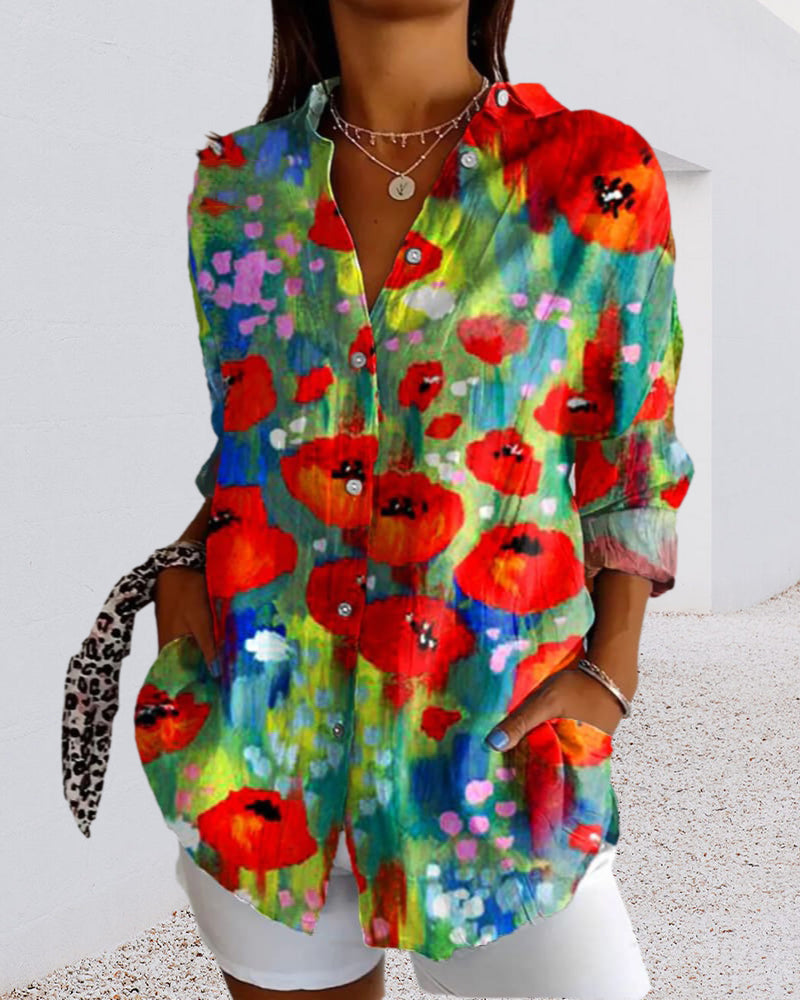 Temperament colorful printed shirt 2024 f/w blouses & shirts spring