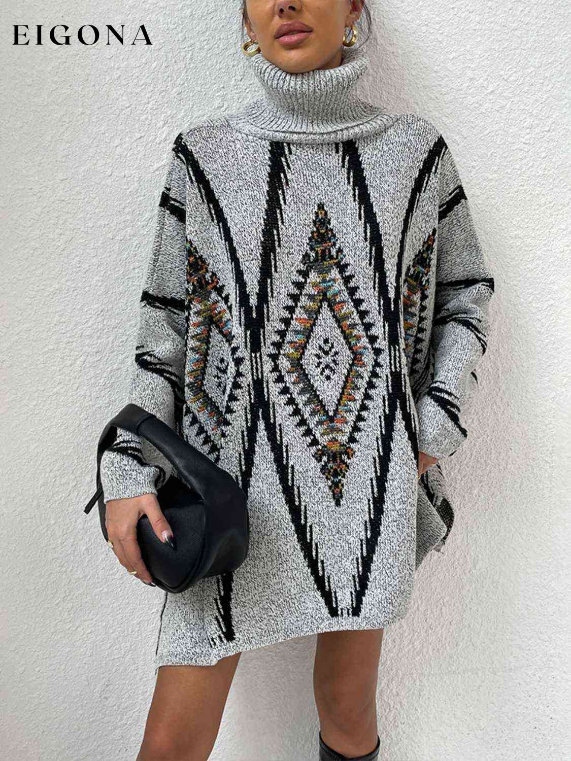 Turtleneck Slit Geometric Sweater clothes Romantichut Ship From Overseas sweater sweaters