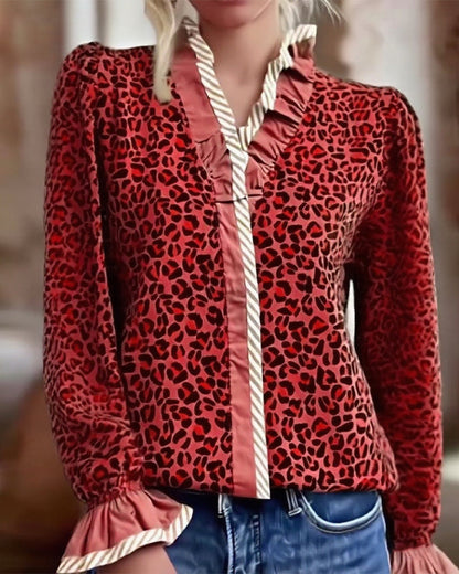 Casual Leopard Print Long-Sleeved Blouse
