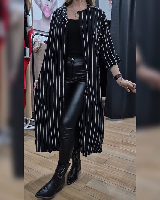 Shirt Collar Button Stripe Slit Coat coats spring summer