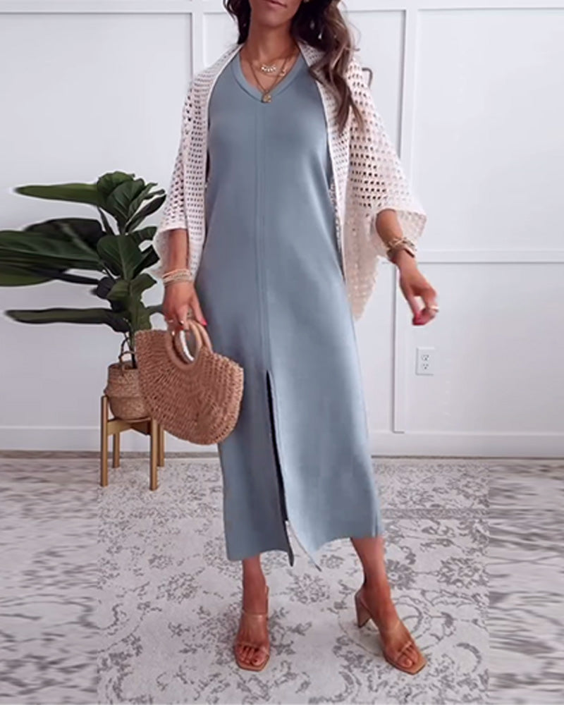 V-Neck Sleeveless Fitted Dress