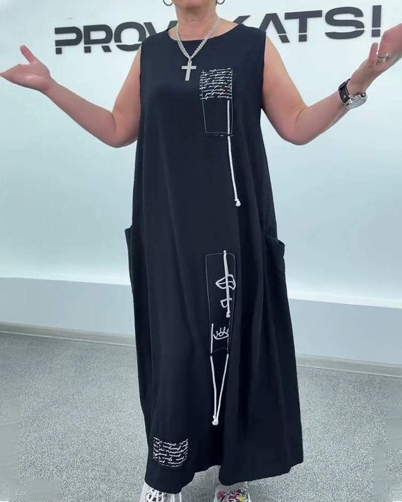 Abito oversize senza maniche con stampa di lettere