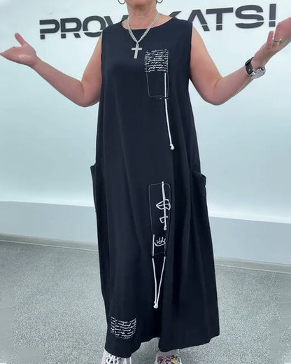 Abito oversize senza maniche con stampa di lettere