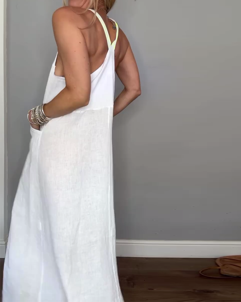 Solid Color Casual Suspender Dress