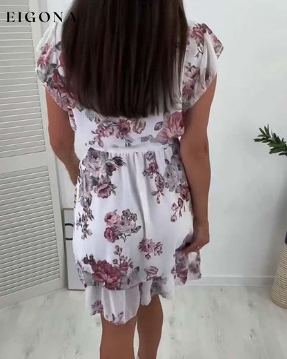 Short Sleeve Rose Printed Dress casual dresses spring summer