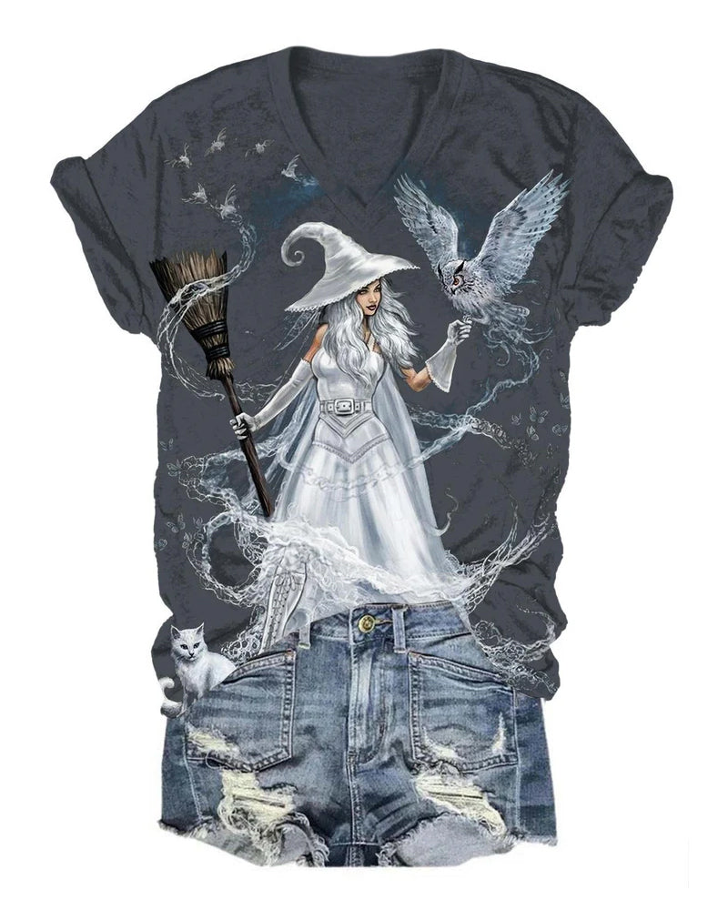 Witch Halloween Print Top halloween summer t-shirts