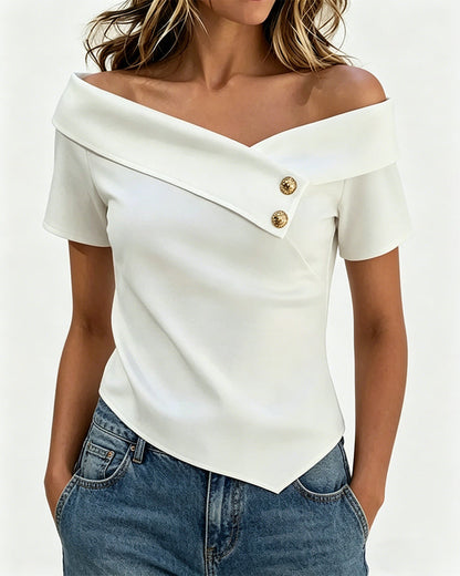 Off-The-Shoulder Solid Color Blouse