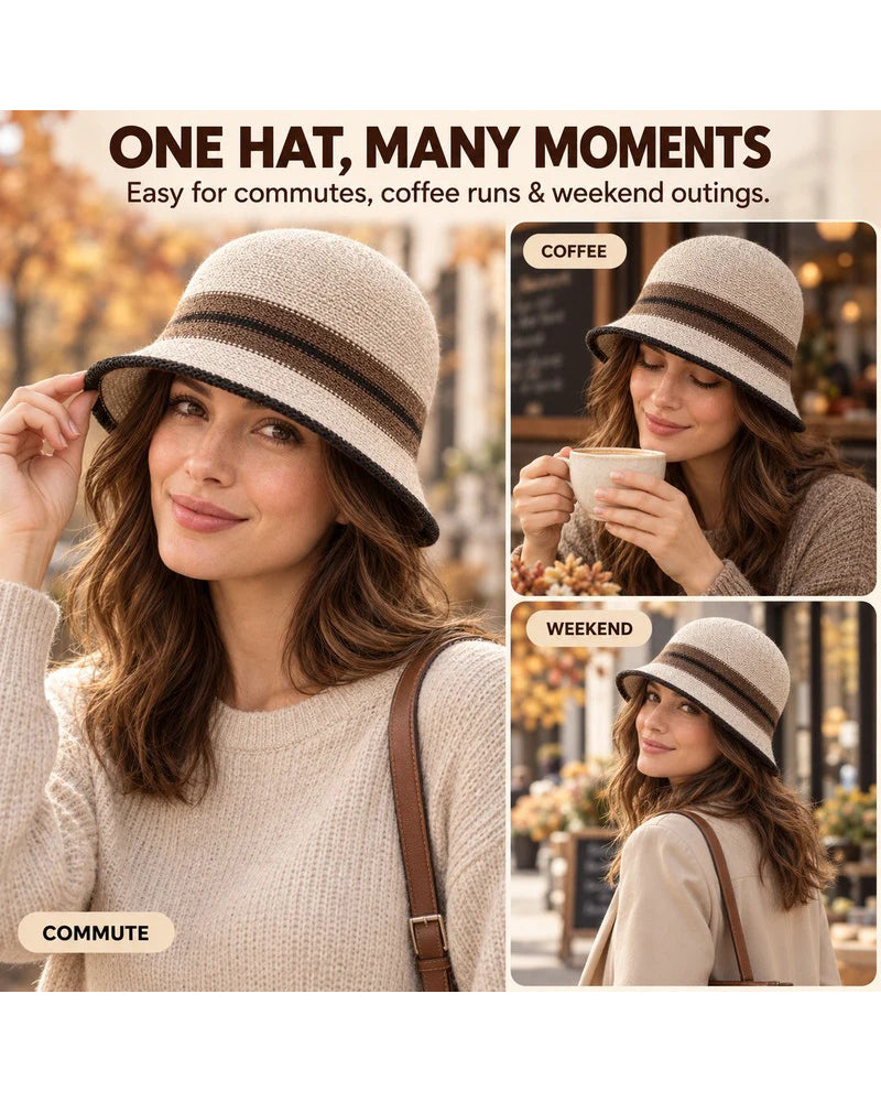 Women's Foldable Striped Cloche Bucket Hat