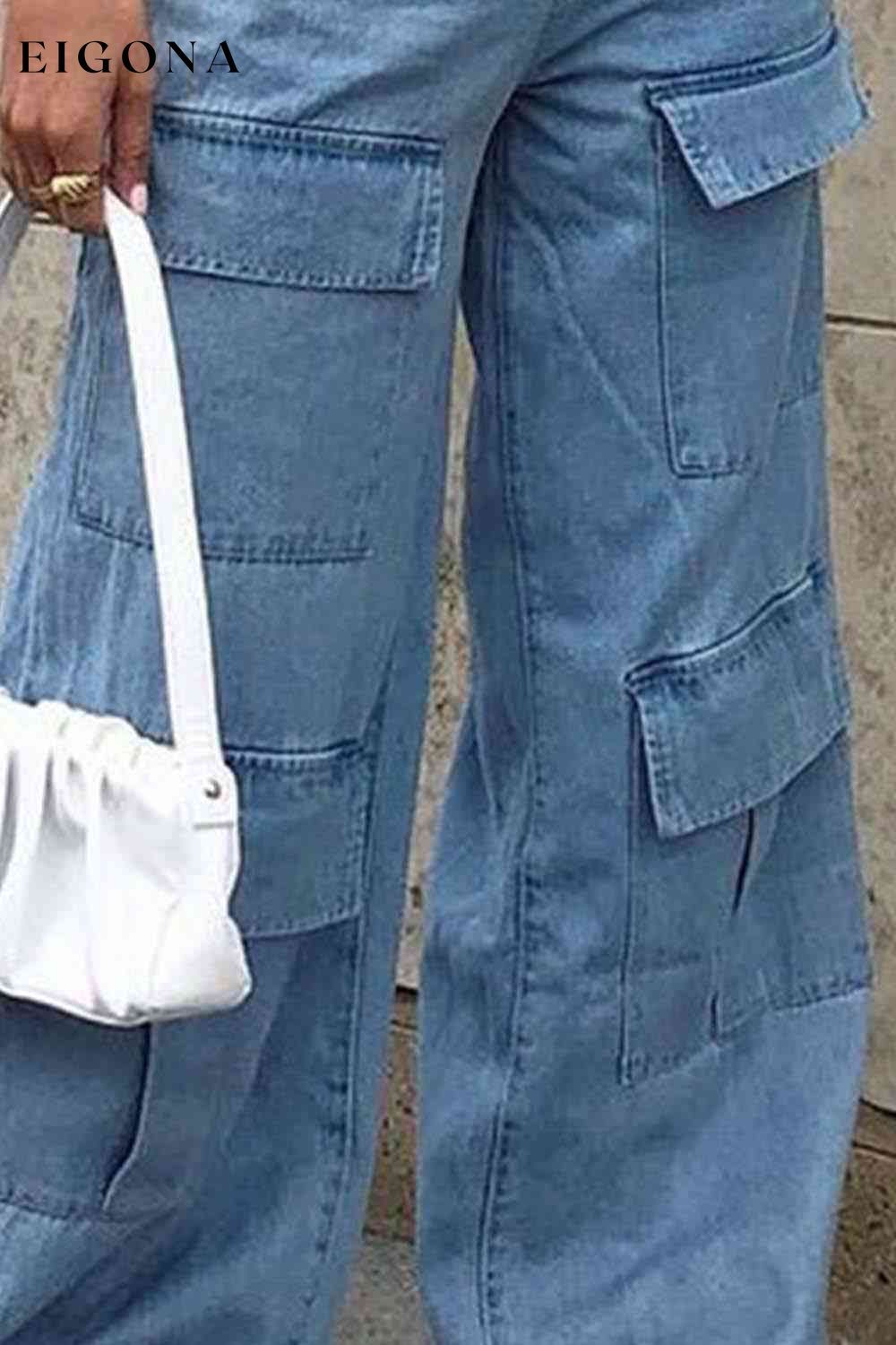 Wide Leg Knee Pocket Denim Blue Jeans baggy jeans bottoms clothes D&M&Y denim denim pants Jeans Ship From Overseas wide leg jeans wide leg pants Women's Bottoms