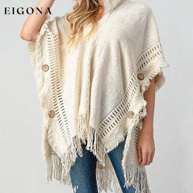 Fringed Crochet Buttoned Hooded Throw Over Poncho Sand clothes Romantichut Ship From Overseas sweater sweaters