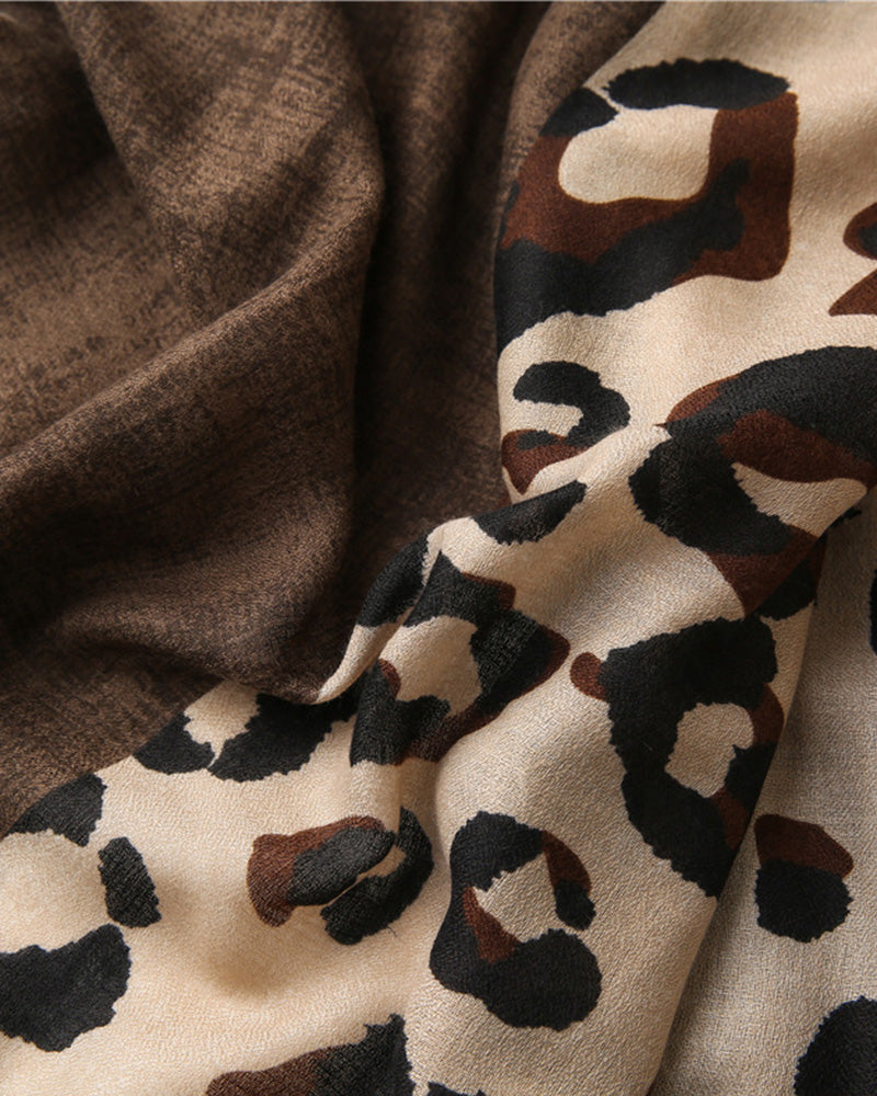 Women's Leopard Patchwork Print Fringe Shawl Scarf 2024 f/w accesories spring summer