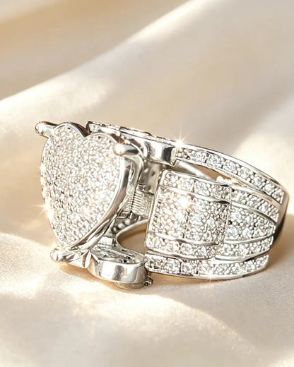 Pave Heart Shaped Ring Set for Women