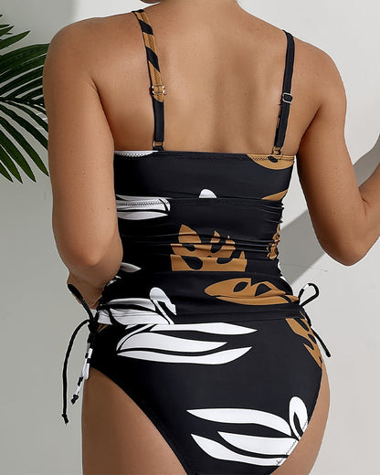 Retro Print Sexy Lace-Up Tankini