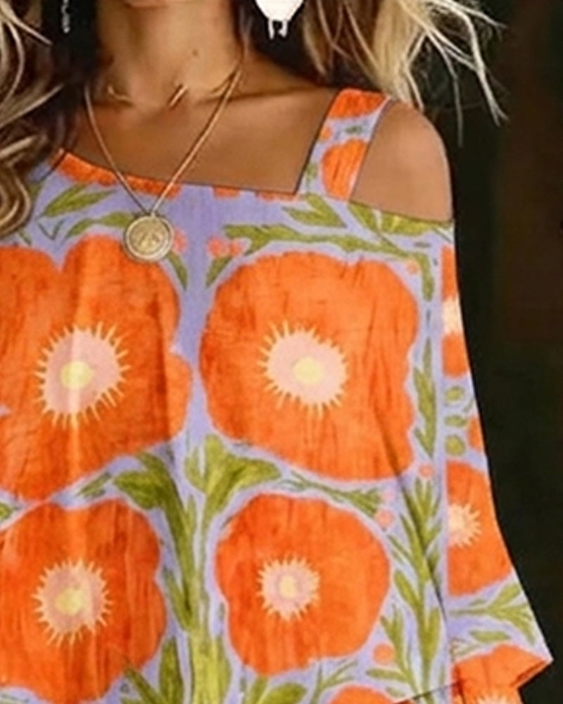 Printed Asymmetrical Off-The-Shoulder