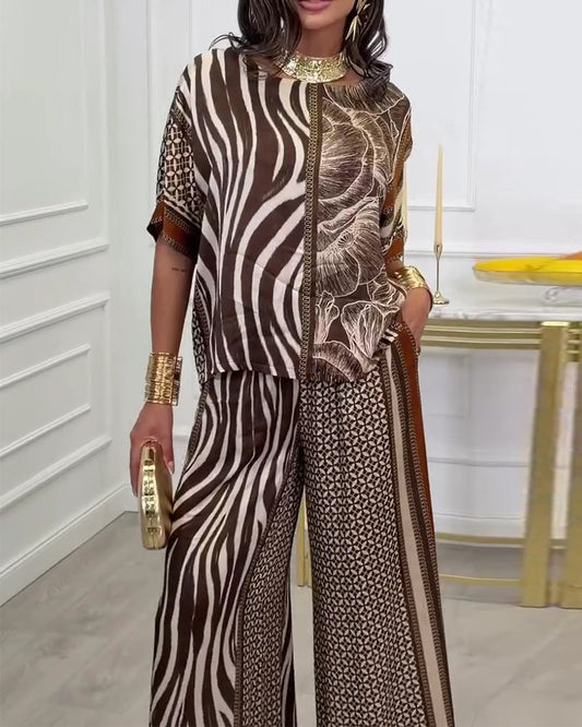 Zebra Print Color-Block Two-Piece Set spring summer two-piece sets