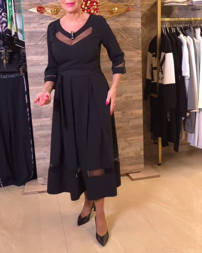 Fashion V-Neck Mesh Stitching Dress