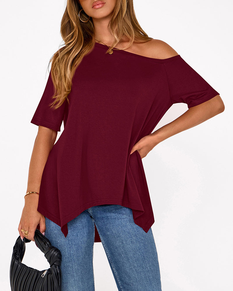 Solid Color Irregular T-shirt