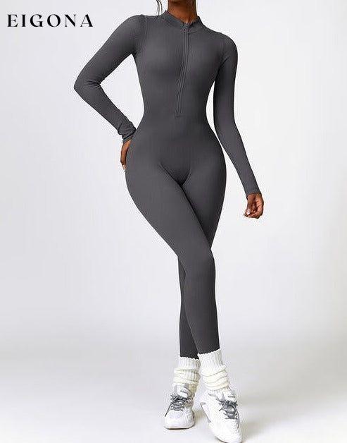 Half Zip Long Sleeve Active Jumpsuit Charcoal clothes Ship From Overseas Z&C