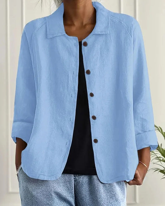 Solid Color Collared Single-Breasted Shirt blouses & shirts spring summer